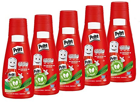 Pritt Alleskleber, schnell trocknender Kleber mit einfacher Anwendung, lösemittelfreier Flüssigkleber für Kinder, 5x100 g weißer Bastelkleber für viele Bastelmaterialien, 9H PAKA2