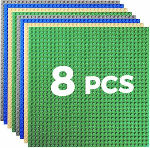 HUIZDQ 8 Pack Classic Baseplates Building Plates for Building Bricks 100% Compatible with All Major Brands-Baseplate, For Kids 3 Years Up, 10 x 10, Multicolored