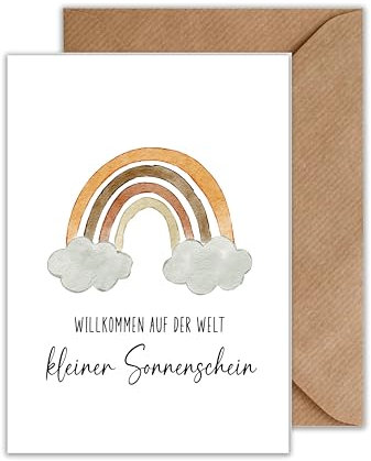 Glückwunschkarte Geburt Willkommen auf der Welt Geburt Klappkarte Regenbogen Geburtskarte mit Umschlag (DIN A6)