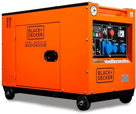 BLACK+DECKER Generador Eléctrico Diésel 6300W para Emergencias y Apoyo Solar - Generador Eléctrico con Arranque Automático ATS - Generador Diésel con AVR y Botón de Emergencia