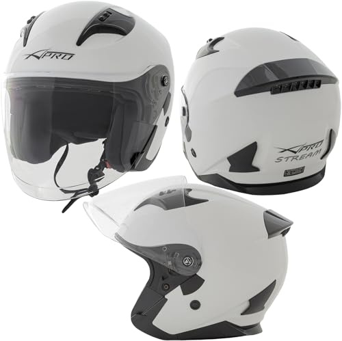 A-Pro Casco Jet Moto Aperto Visiera Scooter Antigraffio Urbano ECE 22-06 Bianco XL