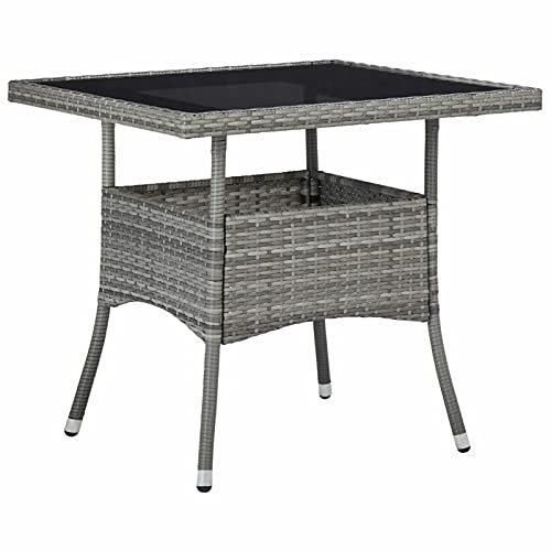 ARKEM Mesa de Comedor para jardín ratán sintético y Vidrio Gris Mesa terraza Exterior Mesa de Comedor jardín Mesa Jardin Exterior Garden Table mesas terraza