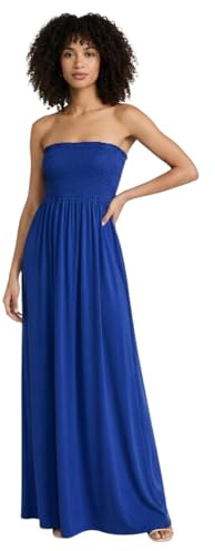 Alam Exclusive Vestido largo de verano para mujer, liso, sin tirantes, elástico, bandeau, fruncido, tubo, verano, talla 8-20, azul real, 36-48