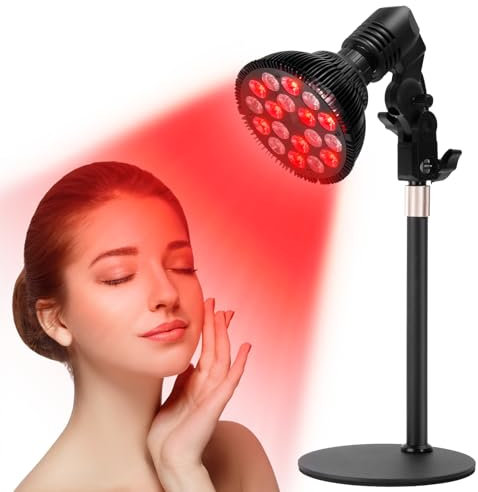 Cozion Rotlichtlampe mit Sockel, 18 LED-Lichtperlen 54W Infrarotlicht-Rotlicht-Lampe, 360° verstellbar mit Schwanenhals & stabiler Metallbasis, Geschenk - Die Glühbirne erzeugt keine Wärme