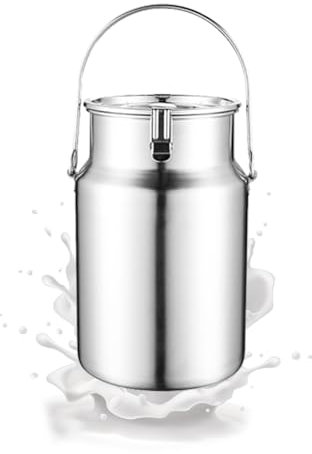 TOOYITR Bidon à Lait en Acier Inoxydable 304, Seau à Lait de 3L/5L/10L, pichet à Lait Robuste avec Couvercle, Seau à vin pour Huile, thé,5L