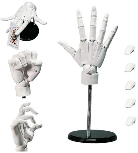Handmodell, Handmodell 1:1, bewegliche Schaufensterpuppenhand, bewegliches Gelenk, 16 x 8 Zoll, Gliederhand mit Sockel, DIY PVC ABS-Handmodell zum Zeichnen, Malen, Skizzieren, weiße Schaufensterpuppen