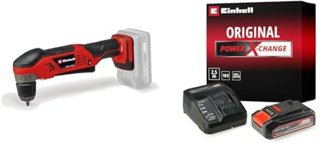 Einhell Perceuse Visseuse d'angle sans fil TE-AD 18 Li-Solo Power X-Change (18 V, 45 Nm, mandrin autoserrant 10 mm, lampe LED, support de batterie pivotant) avec Chargeur et Batterie 2,5Ah