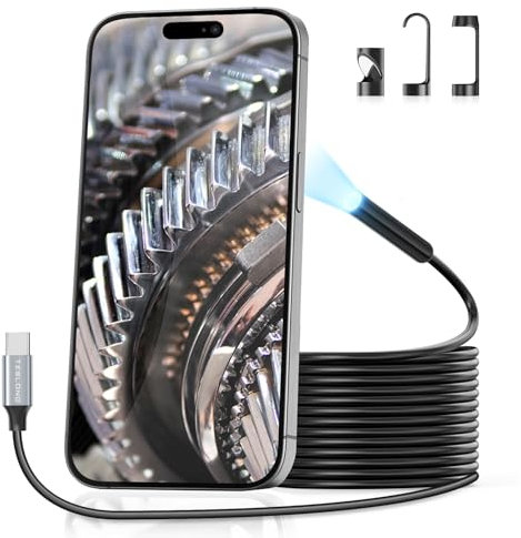 Teslong Endoscope Inspection Camera, USB-C Inspection Camera with 8 LED Lights, Flexible Waterproof Bore Scope, Fiber Optic Cam Compatible with iPhone 15, Android Phone (10FT/3M)