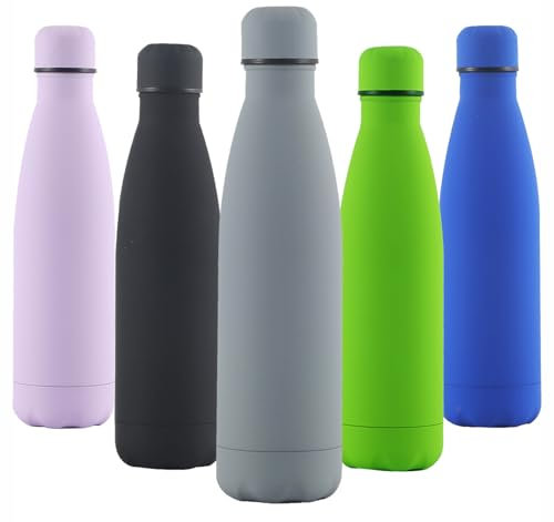 Stainless Steel Double Wall Vacuum Insulated Water Bottle. for Hot & Cold Drinks Thermal Metal Sports Bottles 500ml, Leakproof Vacuum Flask BPA Free Bottle for Sports, Gym, Yoga, Cycling Grey