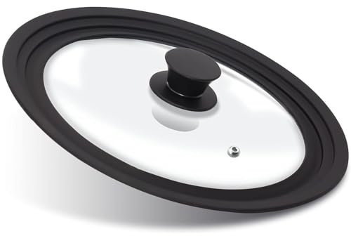 Universal Silicone Glass Lid Fit for 28cm, 30cm & 32cm Diameter Cookware, Tempered Glass with Heat Resistant Silicone Rim, Easy to Clean, Dishwasher Safe, Space Saving