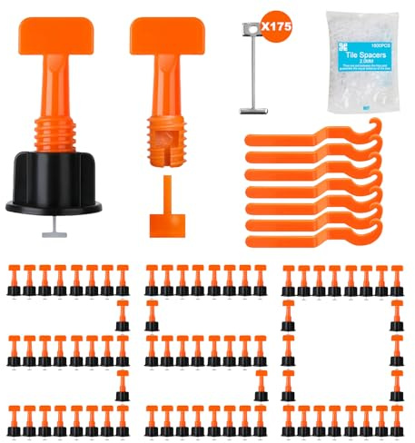 Storystore Tile Leveling System Kit, 350 PCS 1/16'' Levelers, 1800 PCS Spacer Clips and 175 Steel Wedges and 7 Wrenches, Reusable Tile Spacers Leveling System for Walls & Floors Installation