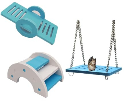 Jouet d'Exercice 3 PCS Avec Pont d'Arc-en-Ciel, Balançoire, Bascule pour Hamster Nain, Chinchilla, Rat, Gerbille, Souris - Accessoire Fitness