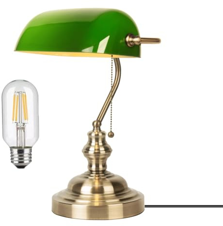 JCPYIUL Green Bankers Lamp, Vintage Library Lamp with Pull Chain,Retro Table Lamps for Home Office, Study Room, Piano LED Bulb Included