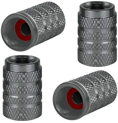 4 Tapones de Aluminio para válvulas de neumáticos, Tapones Antipolvo para neumáticos de Coche, Tapones universales para válvulas de neumáticos, Tapones para Coche con Junta (Gris)