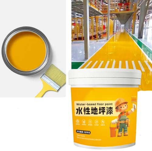 Peinture de sol Epoxys imperméable à base d'eau, 300 g de peinture pour sol en béton avec pinceau, séchage rapide, antidérapante pour la maison, le garage, jaune