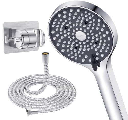 YEAUPE Alcachofa de Ducha con Manguera y Soporte sin Taladro, Alta Presión, 6 Modos de Chorro, Cabezal de Ducha Universal con Función Antical, Fácil de Instalar