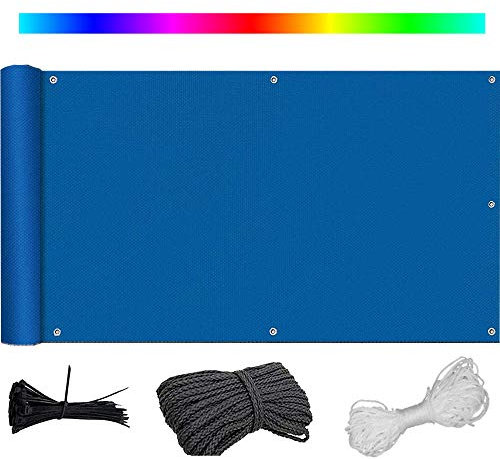 Balcon - Clôture de jardin opaque - Protection contre le vent et les UV - 145 x 800 cm - Intimité totale avec cordon de serrage et attache de câble - Bleu