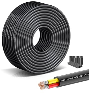 Cavo Elettrico 3 Conduttori 22 AWG/0,3mm² Rame Ossigeno-Free - 15 Metri UL2464 per Strisce Luminose LED, Lampade da Tavolo, Progetti Fai da Te con Isolamento PVC