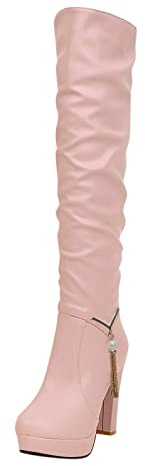 Generisch Sexy Women's Overknee Boots with Chunky Heel Plus Large Ankle Boots Extreme Platform High Heels Overknee Boots with Block Heel and Lacing Zip High Boots, pink, 8 UK