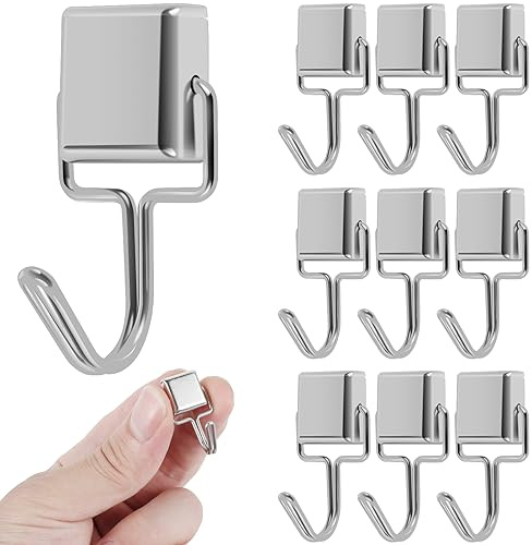 WAMEITF 10Pcs 180° Swivel Magnetic Hooks, Rust-Proof, Horizontal 30LBS Vertical 10LBS, Strong Magnet Hooks, Neodymium Magnetic Hook for Home, Office, Garage, Cabinet, Grill, Iron Furniture
