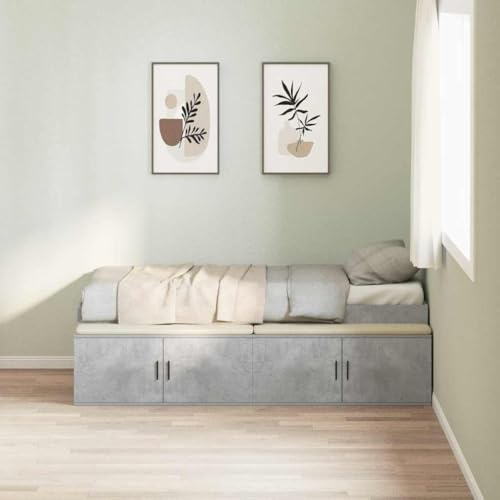 Hoopleep Concrete Grey Storage Bed Frame, 80x200cm Engineered Wood Platform Bed with Slats, Modern Design, Durable, Built-in Drawers for Small Single Mattress, Clutter-Free Bedroom Solution