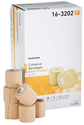 McKesson Cohesive Bandages, Non-Sterile, Contains Latex, 2 in x 5 yds, 1 Count, 36 Packs, 36 Total