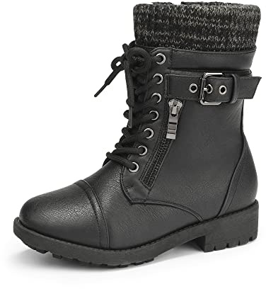 DREAM PAIRS Stivali da Equitazione per Ragazzi e Ragazze Stivaletti da Combattimento alla Moda Autunnali per Bambini Stivali Invernali a metà Polpaccio,Size 32,Nero