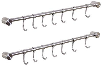 eForwish Kitchen Utensil Racks Rail Wall Mounted Utensil Hooks Rack Stainless Steel Hanger Hooks for Kitchen Tools Pot Towel (7 Hooks,2 Packs)