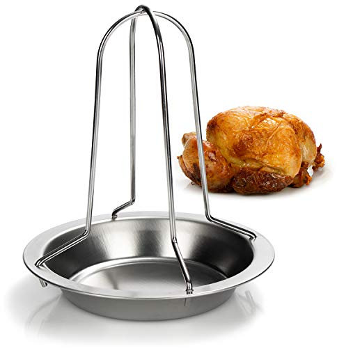 COM-FOUR® Rôtissoire de poulet BBQ pour des poulets grillés parfaits, grilles de volaille pour cuire des poulets rôtis et des poulets de chair, lèchefrite (1 pièce - poulet grillé)
