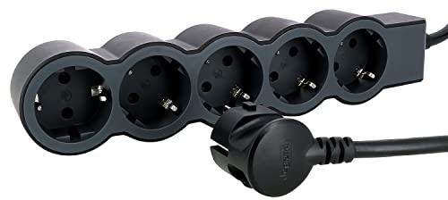 LEGRAND, Flache Steckdosenleiste, 5-fach Steckdose, Mehrfachsteckdose, 3 Meter Kabellänge, Schwarz/Dunkelgrau, 694564