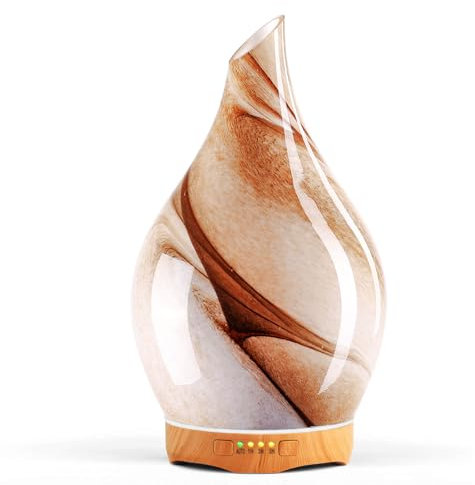 Porseme 280ml Aroma Diffuser Glas,Handgeblasen Diffuser für ätherische öle,Großer Luftbefeuchter,Ultraschall Cool Mist,Leise,7 Farbwechselnde LEDs,Letzte 7 Stunden BPA Frei für Wohnung Elegantes