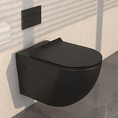 MEJE #MT2003R-BL 55.7 X 35.2 X 40.7 CM Keramik Nanoversiegelung Toilette Hänge WC Schwarz