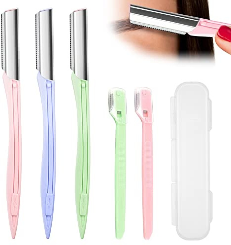 Leikedun Face Razor for Women, 5Pcs Dermaplaning Blades Set | Eyebrow shaper & facial hair trimmer with cover, peach fuzz remover, exfoliating skin tool, travel-friendly shaver