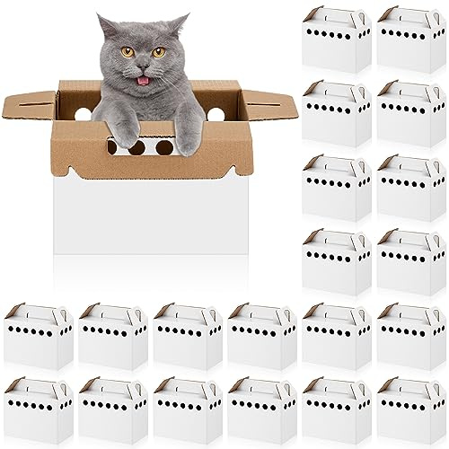 Tenceur 20 Pack Cardboard Pet Carrier Disposable Small Animal Carrier White Puppy Cat Transport Carrier Box for Chicken Hamsters Gerbils Birds Reptiles, 11 x 6 x 8 Inches
