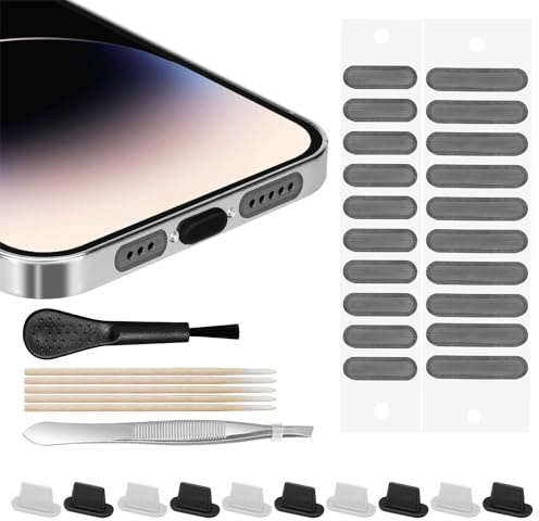 Kryzalite® Kompatibel med iPhone dammskyddskontakt, anti-dammkontakt med USB typ C-laddningsport, dammtät nätdekal för telefonhögtalare, kompatibel med iPhone 14/13/12/11 Pro Max