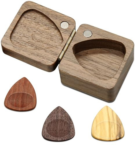 Guitar Picks with Case Gitarrenplektren aus Holz mit Plektrumbox, personalisierter Plektrenhalter, Plektrumkoffer zur Aufbewahrung Gitarren Basszubehör(1 Plektrenhalter und 3 Plektren)