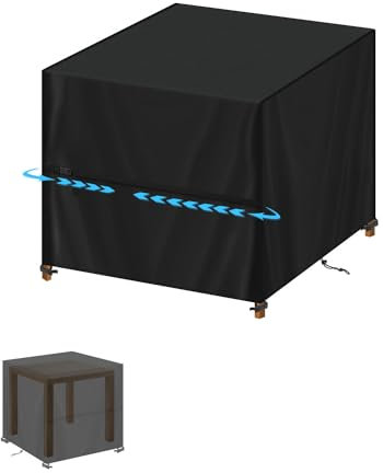 SIMPHAUS Housse Table de Jardin 90x90x90cm,Housse Protection Table Carré,Housse Salon de Jardin Exterieur Impermeable,Bache Table Exterieur,Anti-UV,420D Oxford Tissu Housses pour Mobilier de Jardin