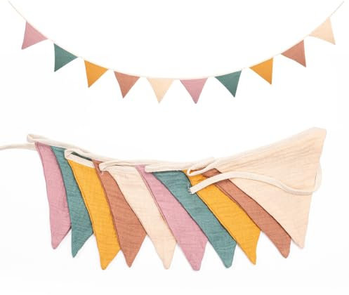 Fabric Bunting Banner,Triangle Baby Bunting for Nursery,Double Sided Colorful Cotton Bunting Garland for Garden Tea Wedding Shower Girls Boys Birthday Bedroom Decoration (Morandi Beige)