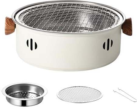 Petit barbecue de camping portable et compact pour table barbecue au charbon de bois fumeur poêle à feu de joie pour la cuisine les pique-niques la plage le jardin la terrasse,Blanc,28cm