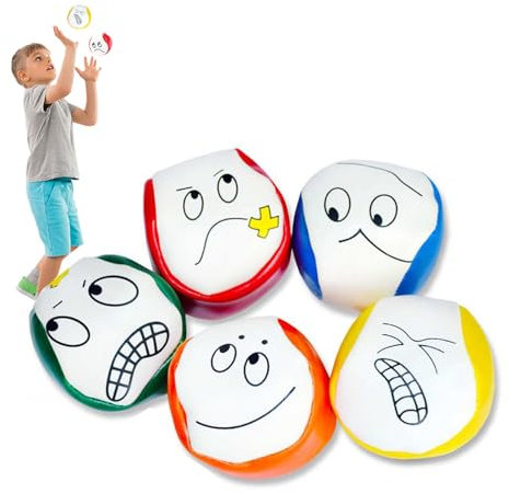 5 Stück Jonglierbälle, Ø 5cm Jonglierball Set, Jonglierbälle mit Naturfüllung, Jonglierbälle Kinder, Jonglierbälle für Anfänge Mädchen und Jungen, pädagogischer Jonglierball für drinnen und draußen
