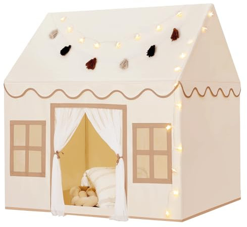 Wilwolfer Kids Play Tents Indoor: Princess Tents with Padded Mat and Tassel Garland - Cute Toddlers Playhouse Toys House for Girls Boys Birthday Gift - 67.5 D× 97 W × 107.5 H cm