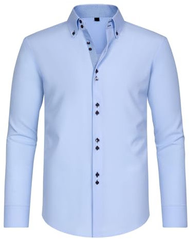 Men's Dress Shirts UK Sale Clearance Long Sleeve Casual Smart Button Shirt Non Iron Turn Down Collar Double Breasted Business Shirts Regular Fit Stretch Wedding Work Office Oxford Formal Shirt Blouse