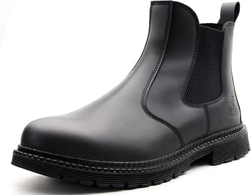 ZERVRTON Steel Toe Work Boots for Men,Slip-on Work Boots,Men's Industrial & Construction Shoes,Waterpoof Safety boots,Non-slip,Comfortable,Lightweight (Light Steel Toe Black, 10.5, Adult, Men, 10.5, Numeric, US Footwear Size System, Medium)