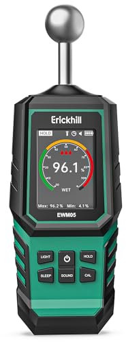 ERICKHILL Medidor de humedad de pared, medidor de humedad sin contacto para mampostería, madera, hormigón, solera y yeso, anillo LED de tres colores + báscula digital, batería recargable tipo C