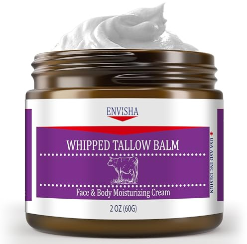 Handgjord vispad Tallow Cream – för ansikte och kropp, närande och återfuktande hud, 100 % ekologisk gräsmatare, all naturlig daglig hudvård – 2 oz
