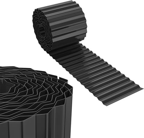 NAIZY Bord de pelouse en métal, 5 m, bord de parterres de fleurs, galvanisé, 15 cm, largeur de bricolage, flexible, pour plantes de jardin, légumes, floral, noir