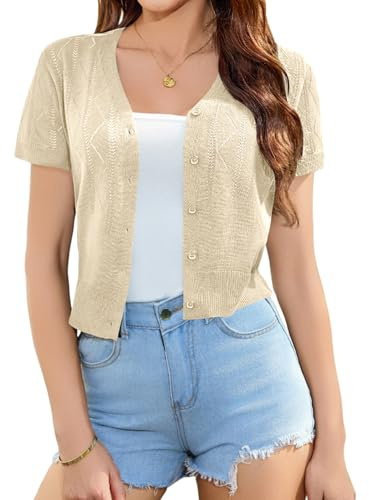 Totatuit Cardigan Mujer Corto Manga Casual Bolero de Punto Verano Liviano | Botones, Estilo Diario, Uso Casual, Combinación Versátil