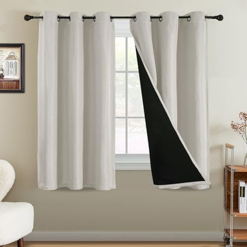 BellaHills 100% Blackout Curtains for Bedroom Thermal Faux Linen Curtain for Living Room Burlap Textured Eyelet Curtains & Drapes, 2 Panels, 46 x 54 Inch, Heather Natural