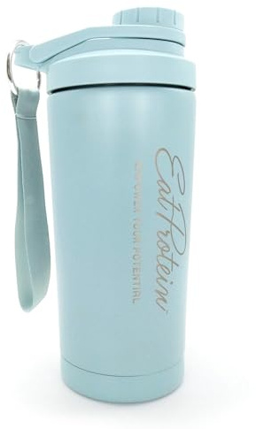 EatProtein Premium Stainless Steel Insulated Water Bottle + Shaker (600ml) – Leak-Proof, Double-Walled, BPA-Free, Hot & Cold Drinks, Green