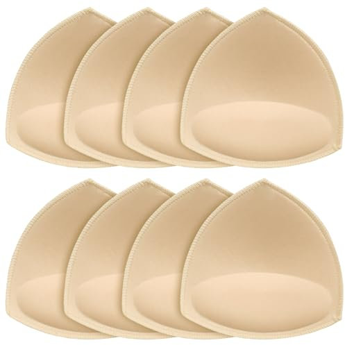SKENGWEL Women's Triangle Bra Pads Inserts Removable Push Up Sports Bra Cups Replacements For Bikini Top Swimsuit (Triangle 4 Pairs Beige D/E)